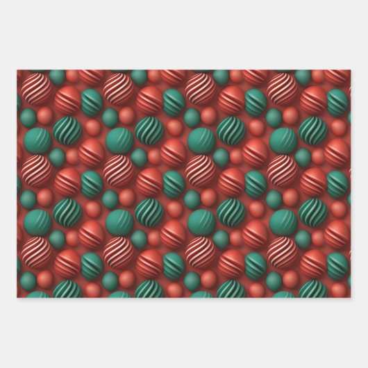 Kerst Rood & Groen 3D Ornament Ontwerp Inpakpapier Vel (Voorkant 3)