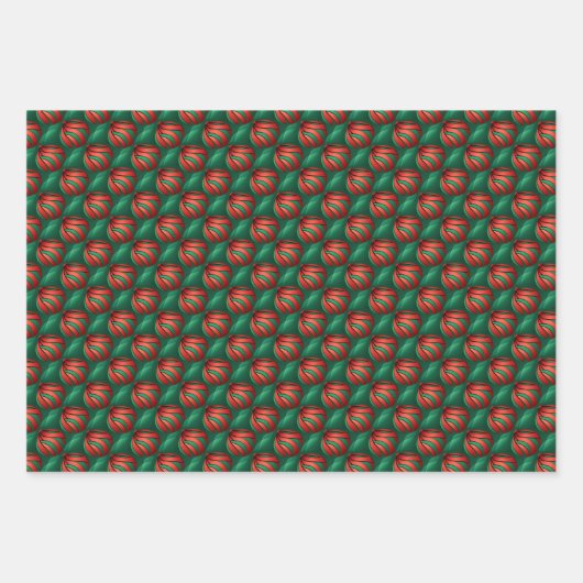 Kerst Rood & Groen 3D Ornament Ontwerp Inpakpapier Vel (Voorkant 2)