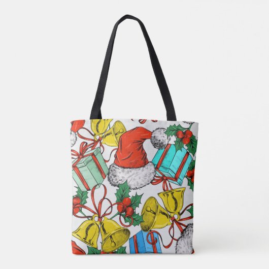 Kerst Rood Groen Blauw Feestdagen Tote Bag (Achterkant)