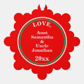 Kerst Rood Groen Blauwgroen NAAM Ornament Kaart (Achterkant)