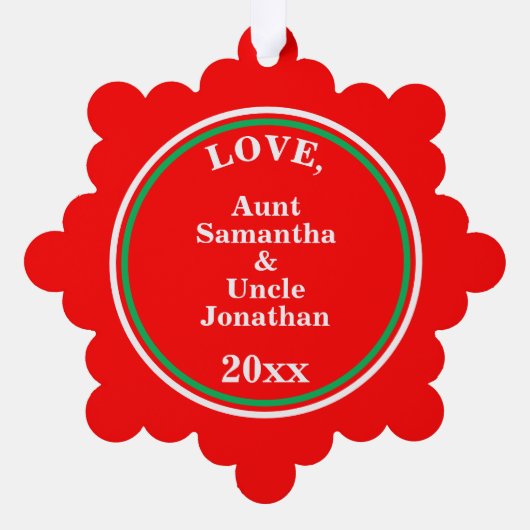 Kerst Rood Groen Blauwgroen NAAM Ornament Kaart (Achterkant)