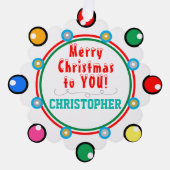 Kerst Rood Groen Blauwgroen NAAM Ornament Kaart (Voorkant)