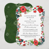 Kerst Rood & Groen Bloemen Huwelijksuitnodigingen Kaart (Voorkant / Achterkant)