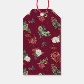 Kerst Rood Groen Bloemen Waterverf Familienaam Cadeaulabel (Achterkant)