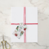 Kerst Rood Groen Bloemen Waterverf Familienaam Cadeaulabel (Met Touw)