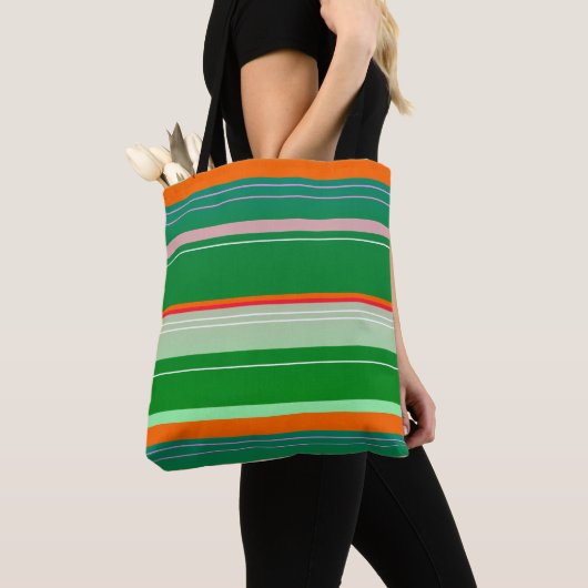 Kerst rood groen creatief gestreept ontwerp tote bag (Dichtbij)