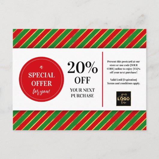 Kerst Rood Groen Custom Coupon Korting Briefkaart (Voorkant)