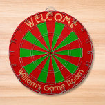 Kerst Rood Groen Custom Metal Cage House Party Dartbord<br><div class="desc">Creëer uw eigen aangepaste, gepersonaliseerde, leuke, koele, stijlvolle, kerst rode en groene kleur, regelmaat (18 "diameter, 1 "h) aluminium lijst kooi dart board. Wordt geleverd met 6 messing darts (3 Amerikaanse vlag dart vluchten en 3 UK dart vluchten). U kunt het overal monteren - boven uw afvalmand op het werk...</div>