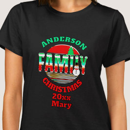 Kerst rood groen familie retro bewerkbaar T-Shirt