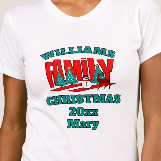 Kerst rood groen familienaam bewerkbaar T-shirt