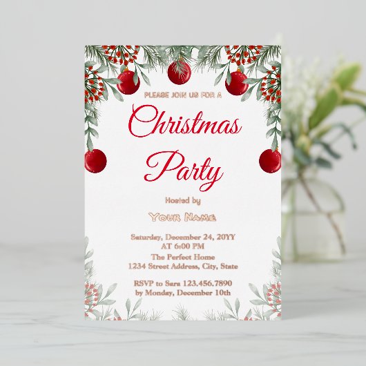 Kerst Rood Groen Feest Folie Uitnodiging (Staand Voorkant)