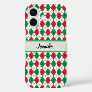 Kerst Rood & Groen geometrisch iPhone 16 Hoesje