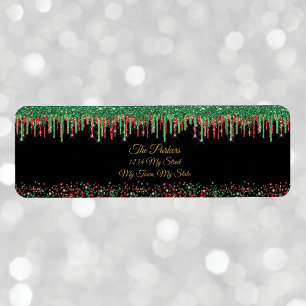 Kerst Rood Groen Glitter Dripping Zwart Glam Etiket