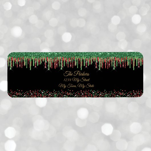 Kerst Rood Groen Glitter Dripping Zwart Glam Etiket