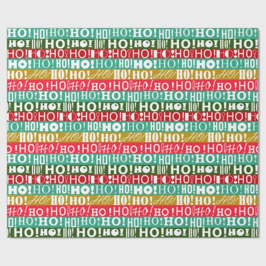 Kerst Rood Groen Goud HO! HO! HO! Stripes Cadeaupapier (Vlak)