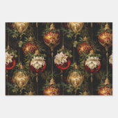 Kerst Rood Groen Goud Ornamenten Inpakpapier Vel (Voorkant 3)