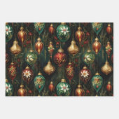 Kerst Rood Groen Goud Ornamenten Inpakpapier Vel (Voorkant)