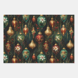 Kerst Rood Groen Goud Ornamenten Inpakpapier Vel