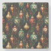 Kerst Rood Groen Goud Ornamenten Stenen Onderzetter (Voorkant)