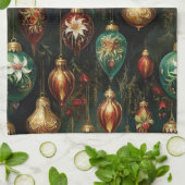 Kerst Rood Groen Goud Ornamenten Theedoek (Gevouwen)