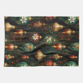 Kerst Rood Groen Goud Ornamenten Theedoek