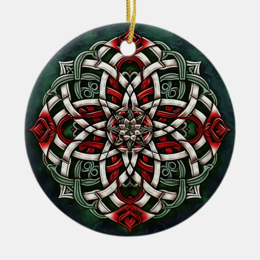 Kerst Rood Groen Keltische knoop Keramisch Ornament (Voorkant)