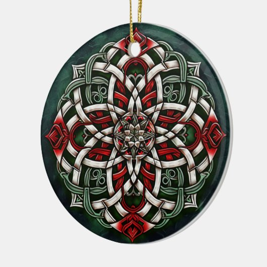 Kerst Rood Groen Keltische knoop Keramisch Ornament (Links)