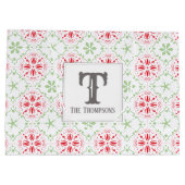 Kerst Rood Groen Monogram Sneeuwvlok Monogram Groot Cadeauzakje (Achterkant)