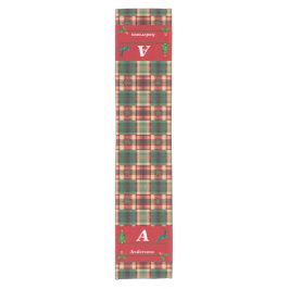 Kerst Rood Groen Plaid Aangepast Monogram & Naam Korte Tafelloper