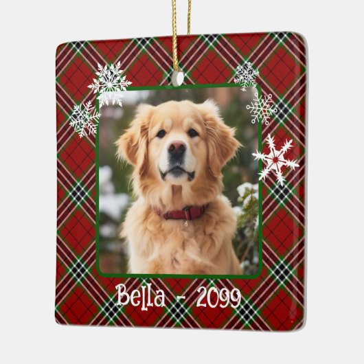 Kerst rood groen plaid sneeuwvlokken Dog keepsake Keramisch Ornament (Links)