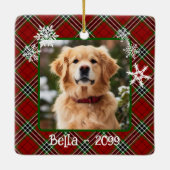 Kerst rood groen plaid sneeuwvlokken Dog keepsake Keramisch Ornament (Achterkant)