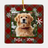 Kerst rood groen plaid sneeuwvlokken Dog keepsake Keramisch Ornament (Voorkant)