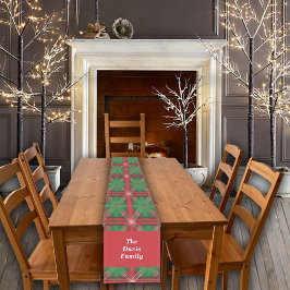 Kerst Rood Groen Plaid Tegels Aangepaste naam Korte Tafelloper