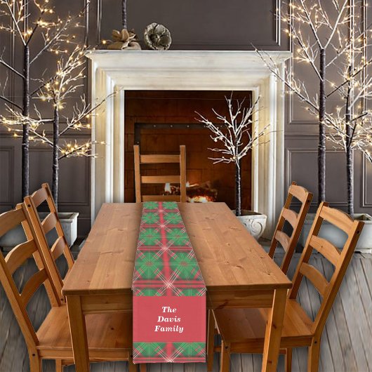 Kerst Rood Groen Plaid Tegels Aangepaste naam Korte Tafelloper