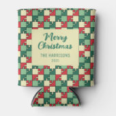 Kerst rood groen puzzel stuk geometrisch blikjeskoeler (Voorkant)