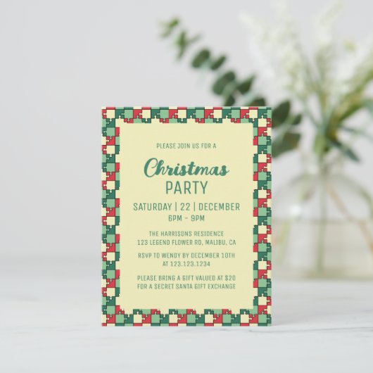 Kerst rood groen puzzel stuk geometrisch kaart (Staand voorkant)