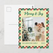 Kerst Rood Groen Puzzel Vrolijk & Vreugde Foto Briefkaart (Voorkant / Achterkant)