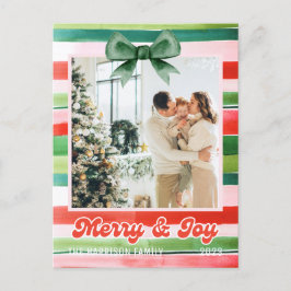 Kerst Rood Groen Strepen Vrolijk & Vreugde Foto Briefkaart
