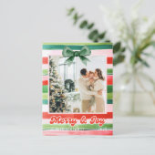 Kerst Rood Groen Strepen Vrolijk & Vreugde Foto Briefkaart (Staand voorkant)