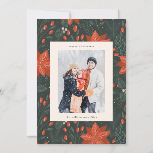 Kerst  rood groen twee verticaal foto feestdagenkaart (Voorkant)