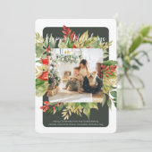 Kerst Rood Groen Winter Bladgroen Fotosjabloon Feestdagenkaart (Staand voorkant)