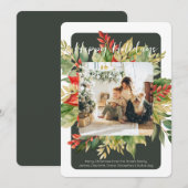 Kerst Rood Groen Winter Bladgroen Fotosjabloon Feestdagenkaart (Voorkant / Achterkant)