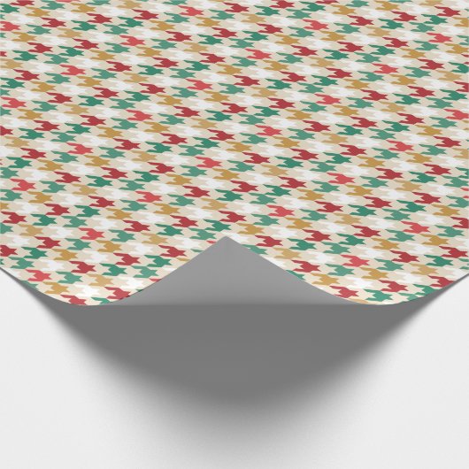 Kerst Rood Groen Wit Houndstooth Patroon Cadeaupapier (Hoek)