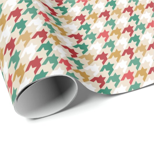 Kerst Rood Groen Wit Houndstooth Patroon Cadeaupapier (Rol Hoek)
