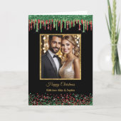 Kerst Rood Groen & Zwart Glam Glitter Dripping Feestdagen Kaart (Voorkant)