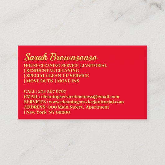 Kerst Rood Janitorial Lady Cartoon Schoonmaken Visitekaartje (Achterkant)