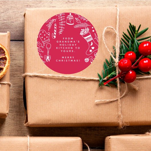 Kerst Rood Kerstmis Backen Handgetekend Ronde Sticker