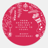 Kerst Rood Kerstmis Backen Handgetekend Ronde Sticker (Voorkant)