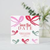 Kerst Rood Lint Multicolor Save the Date  (Staand voorkant)