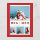 Kerst Rood Merry and Bright Foto Collage Feestdagenkaart (Voorkant)